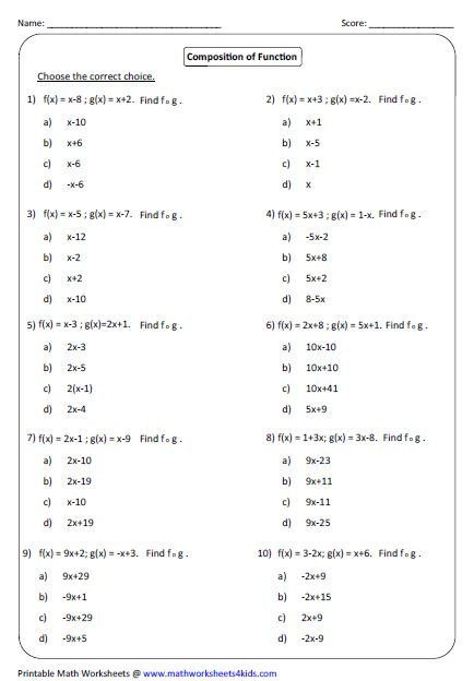 Algebra 1 Function Notation Worksheet Answers Worksheet