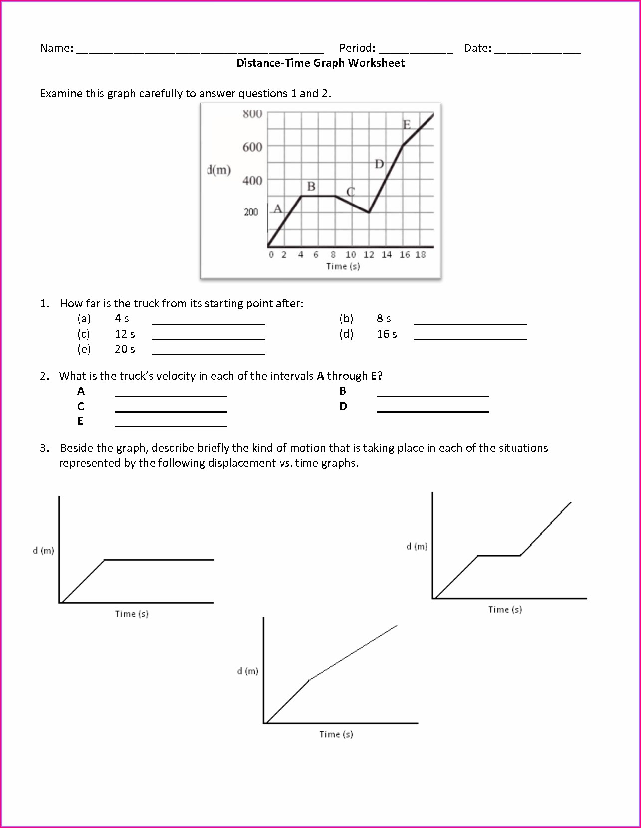Distance Vs Time Graph Worksheet Answer Key Motion Review Worksheet Distance Vs Time Graph Worksheet Answer Key Motion Review Worksheet