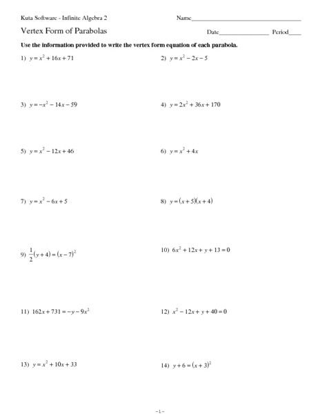 Graphing A Parabola From Vertex Form Worksheet Answer Key Briefencounters