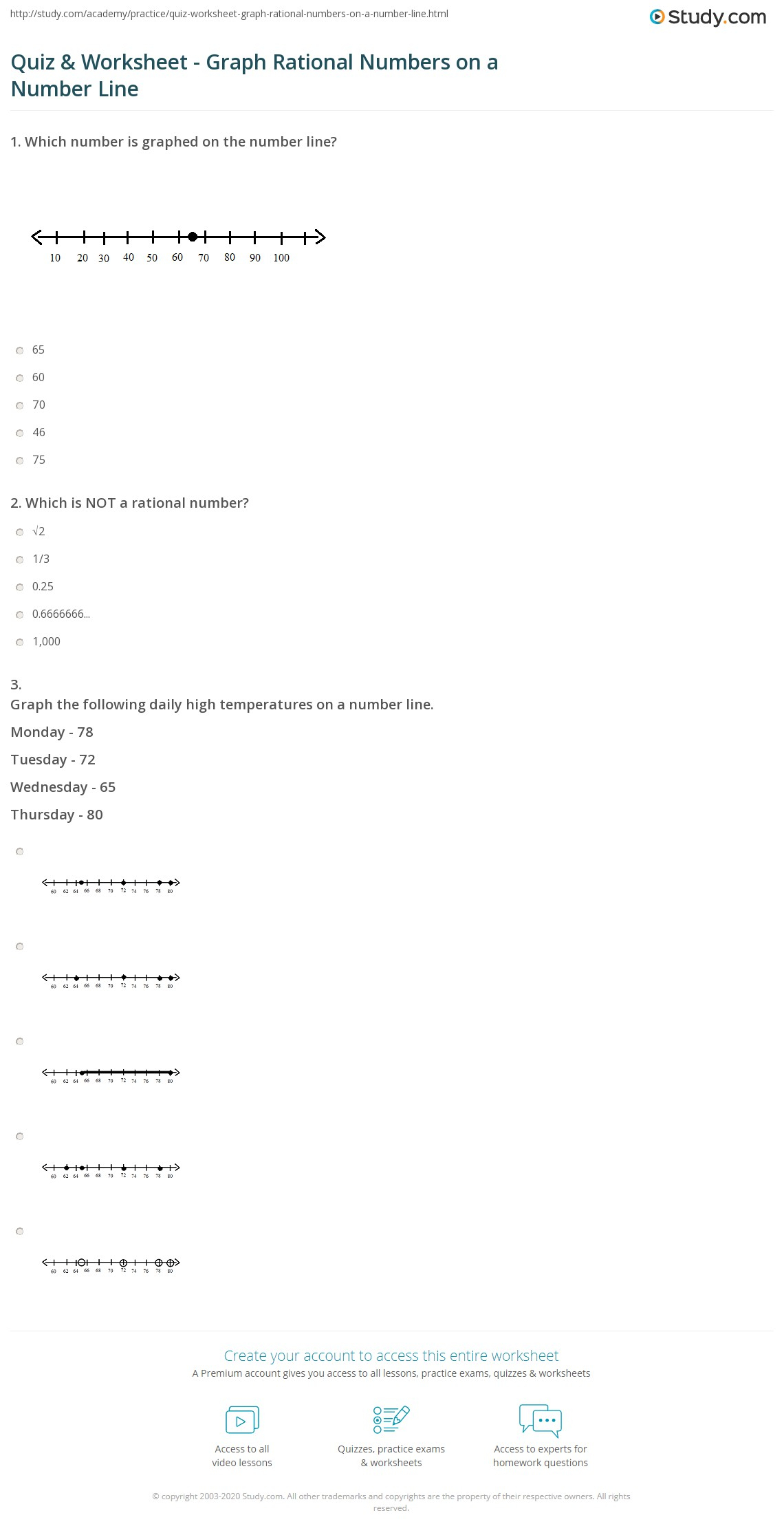 Graph Rational Numbers On A Number Line Worksheet