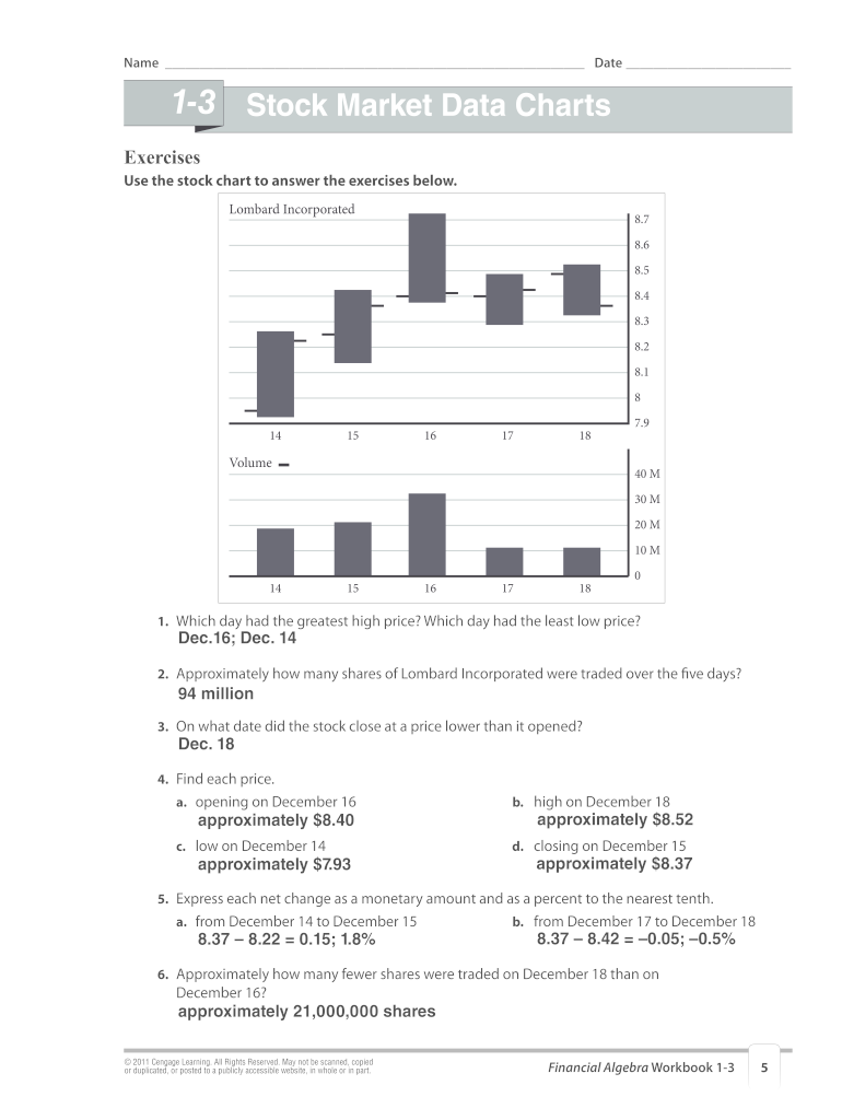 1 3 Stock Market Data Charts Answer Key Fill Online Printable 