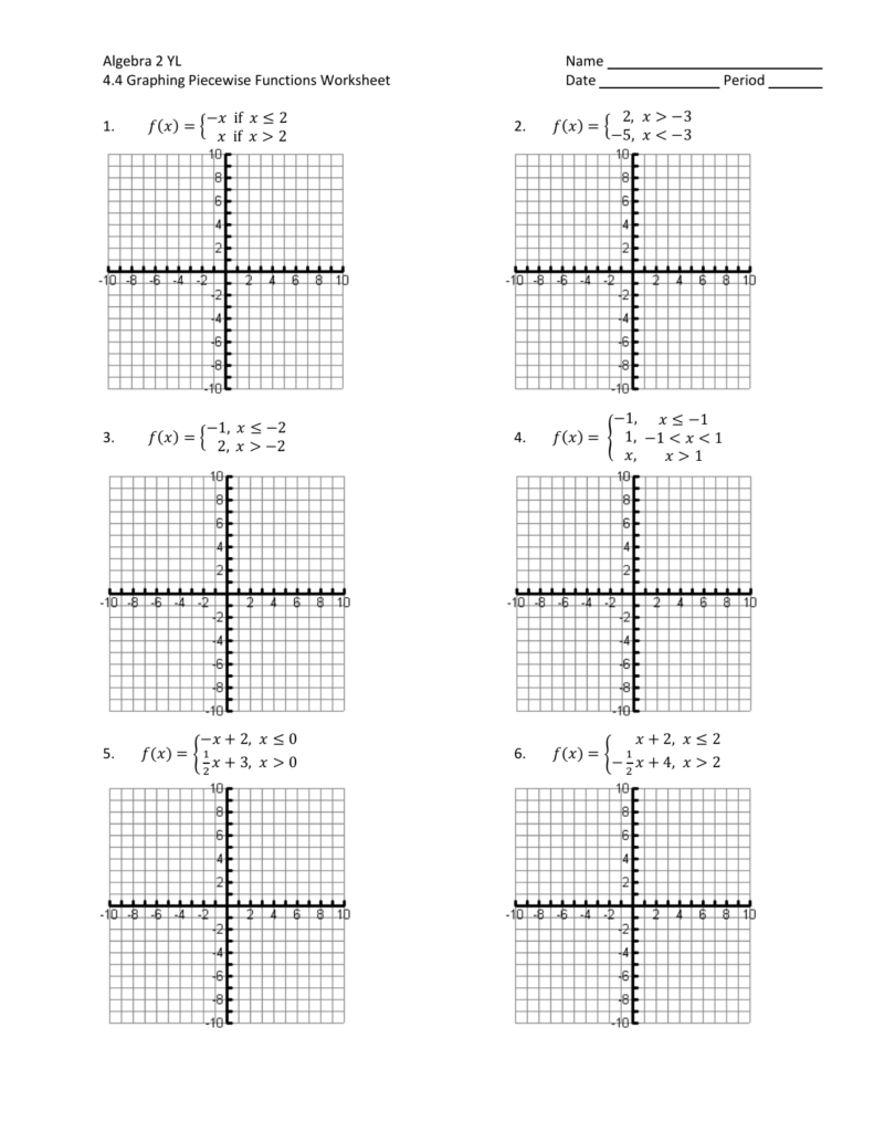 Graphing Piecewise Functions Worksheet