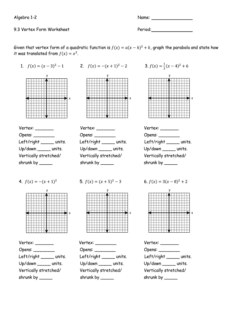 Worksheet Graphing Quadratics From Standard Form Answer Key Fill